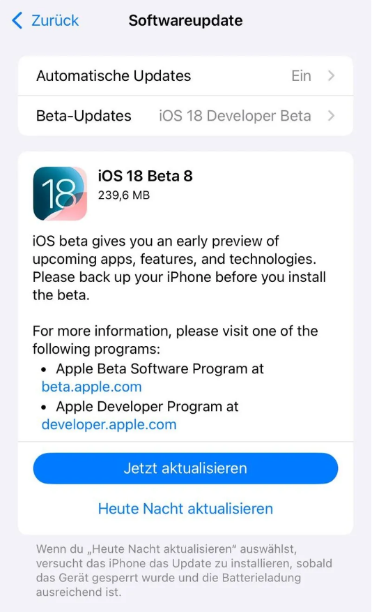 宜良苹果手机维修分享苹果 iOS / iPadOS 18 开发者预览版 Beta 8 发布 